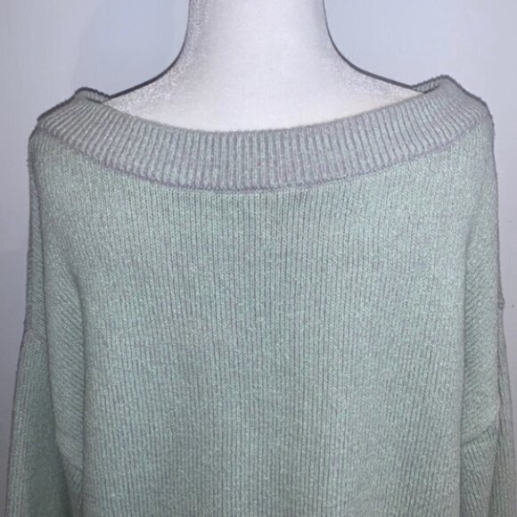 Free people lime green gray off the shoulder tunic sweater size XS - Picture 9 of 16